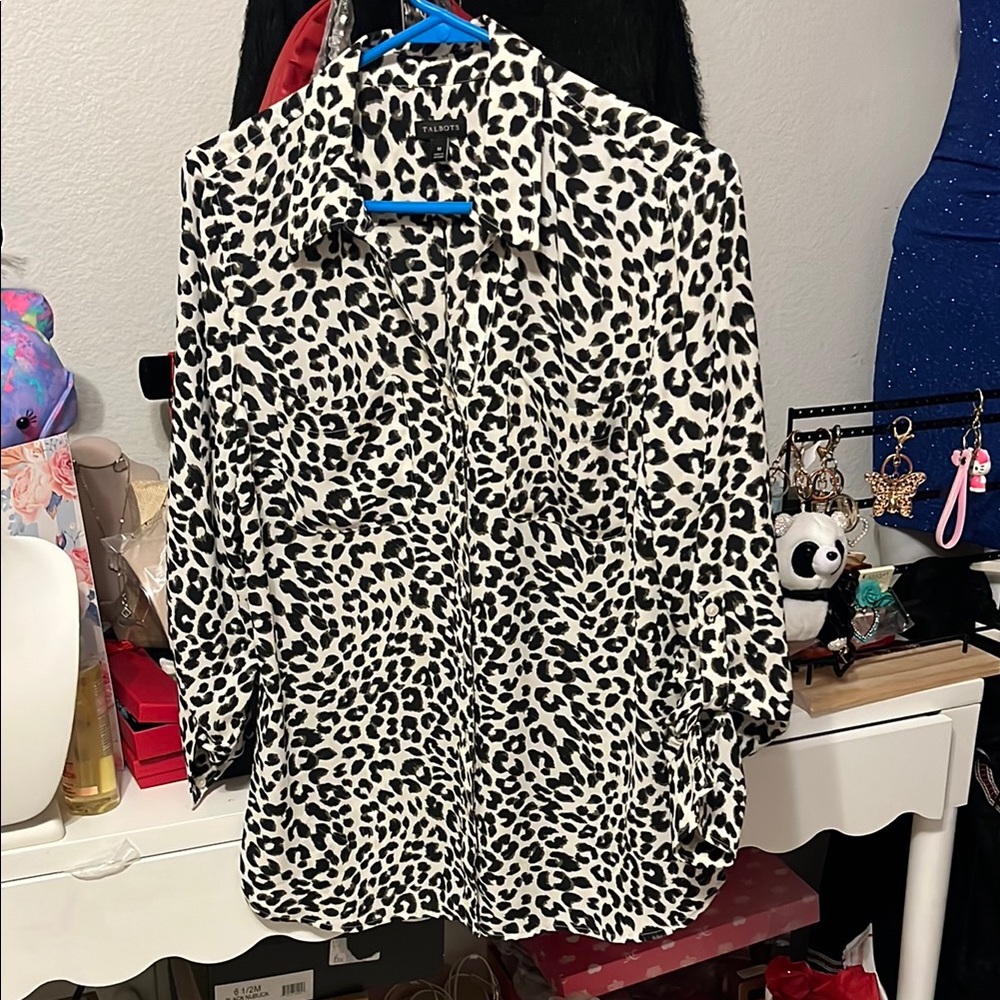 Talbots Black and White Animal Print Blouse